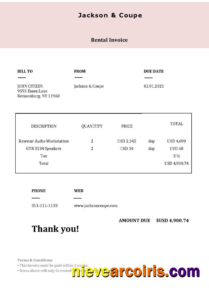 USA Jackson & Coupe invoice